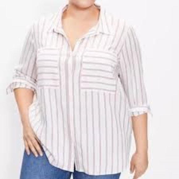 LOFT Tops - Loft striped women’s button down blouse patriotic colors XXL Long sleeve